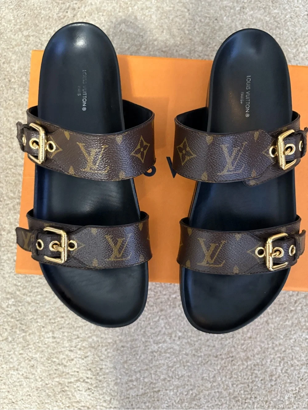 Louis Vuitton Brown Monogram Double-Buckle Slide Sandals - Picture 2 of 12